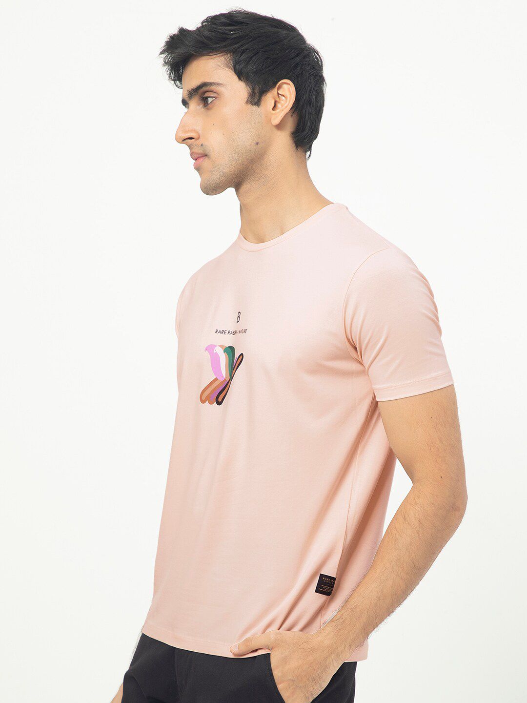 RARE RABBIT Men Erdon Round Neck Slim Fit Cotton T-Shirt