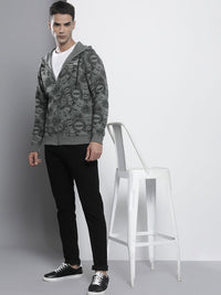 The Indian Garage Co Men Charcoal Grey Printed Hooded Sweatshirt