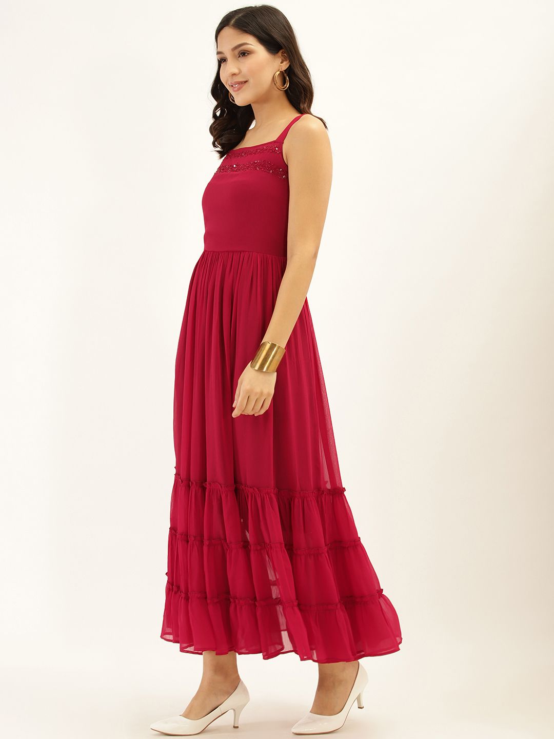 Antheaa Magenta Tiered Maxi Dress