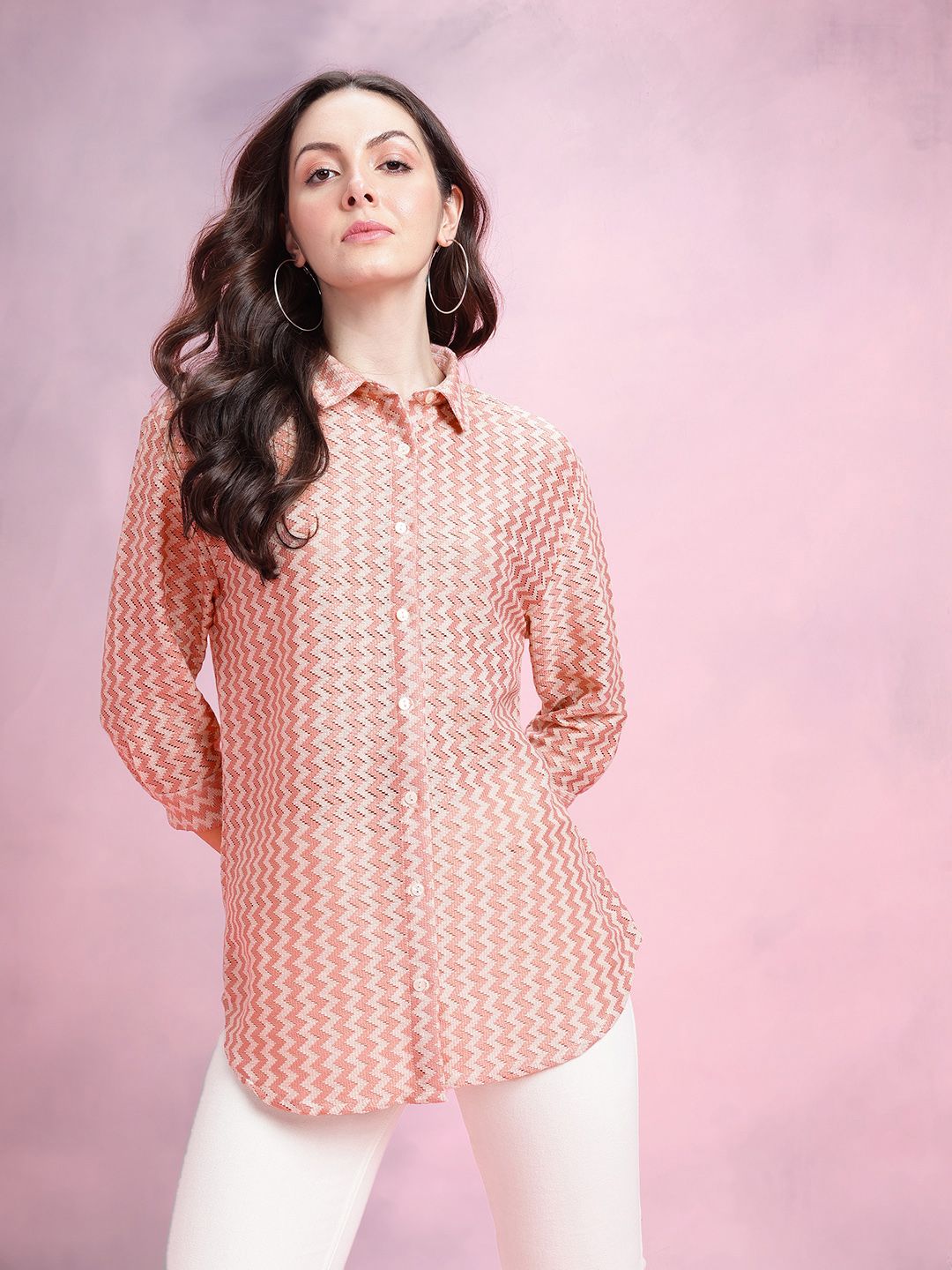 DressBerry Women Chevron Opaque Casual Shirt