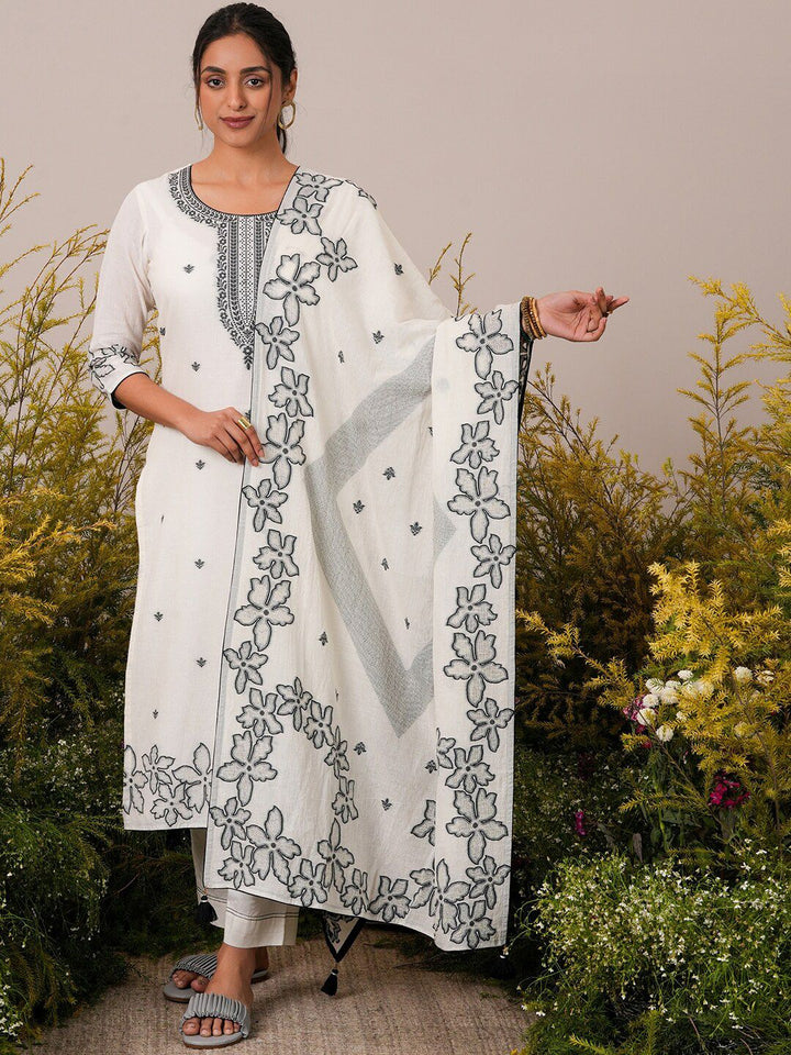 Libas Floral Regular Pure Cotton Kurta with Trousers & Dupatta