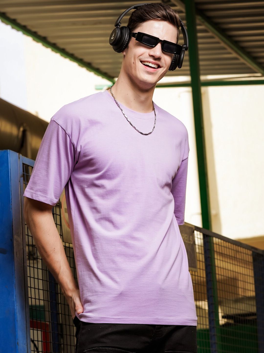 ADRO Round Neck Drop-Shoulder Sleeves Oversized Pure Cotton T-shirt
