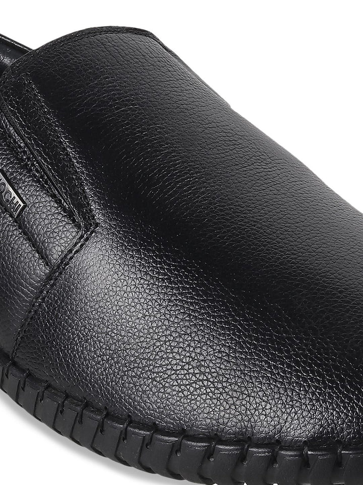 Mochi Men Black Leather Slip-On Shoes