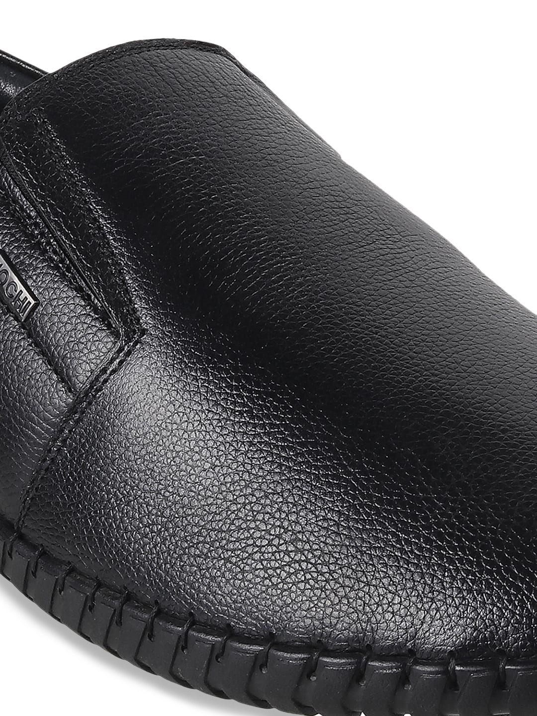 Mochi Men Black Leather Slip-On Shoes