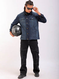 The Indian Garage Co Washed Checked Crop Denim Jacket with Patchwork