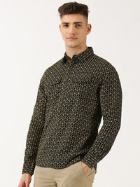 Thomas Scott Classic Slim Fit Floral Printed Cotton Corduroy Semiformal Shirt