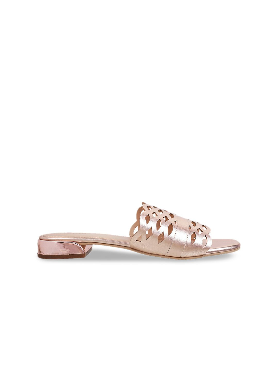 Mochi Women Rose Gold Solid Open Toe Flats