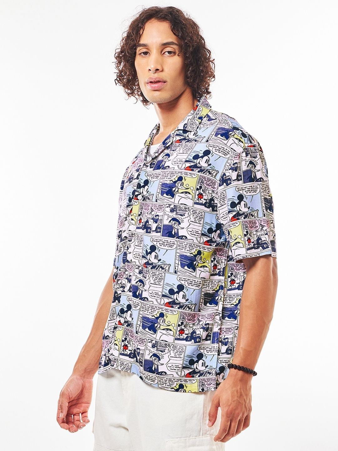 Bewakoof Mickey Mouse Graphic Printed Cuban Collar Oversized Shirt