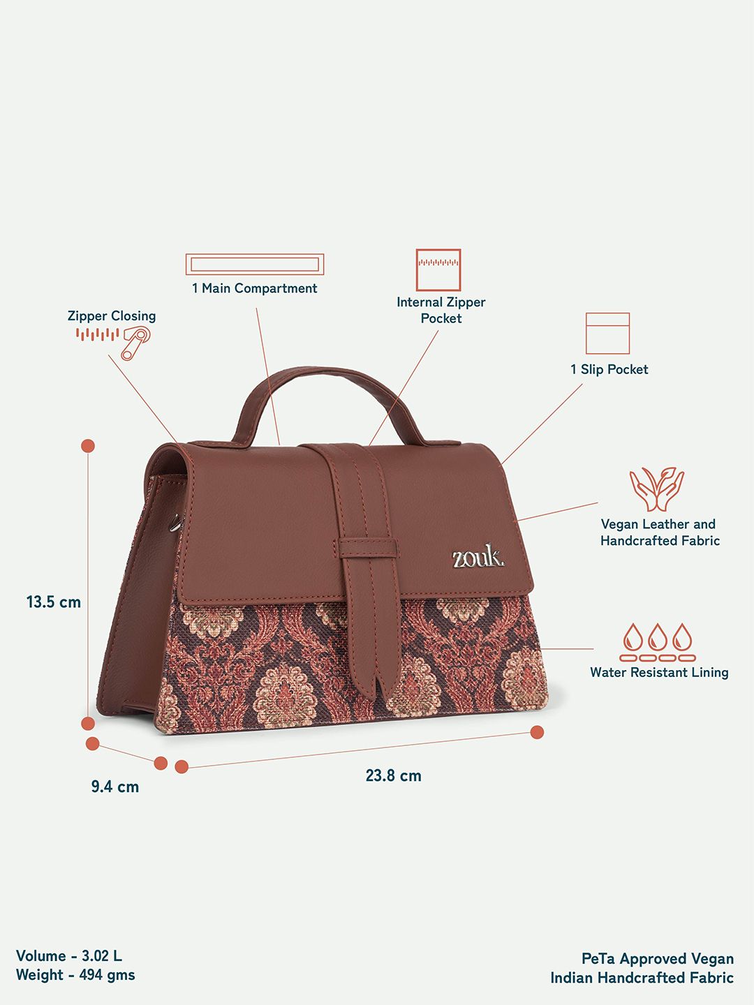 ZOUK Women Printed Jodhpur Damask Iconic Evening Satchel