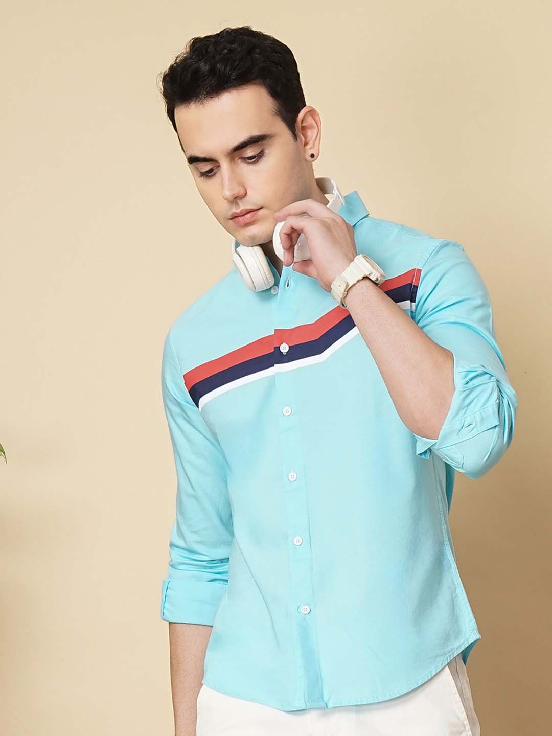 The Indian Garage Co Men Blue Slim Fit Horizontal Striped Casual Shirt