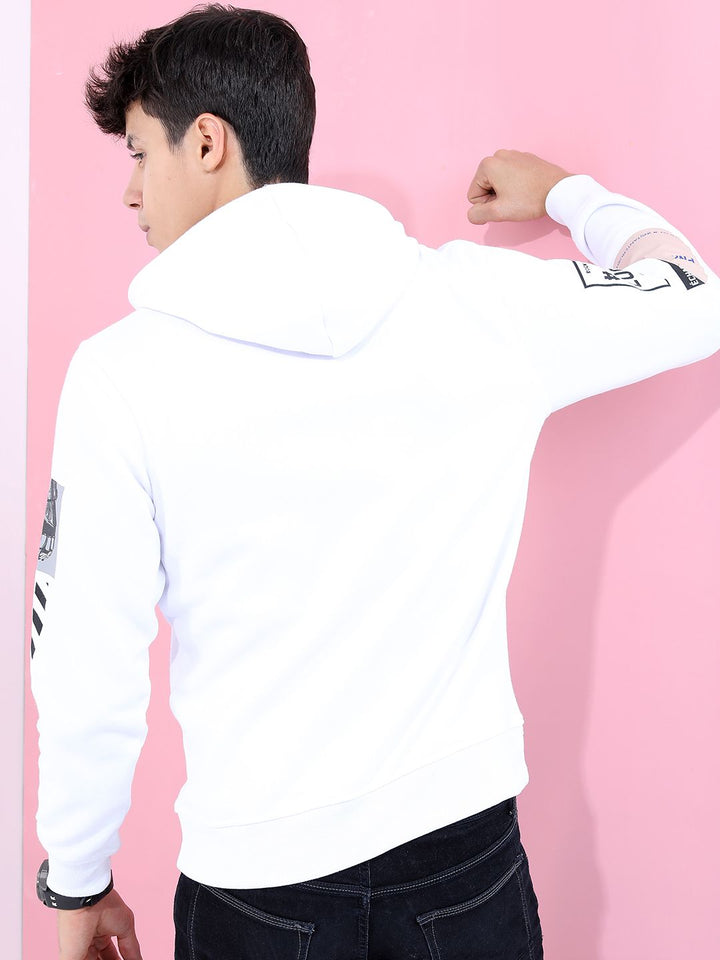 HIGHLANDER Men White Printed Hooded Sweatshirt