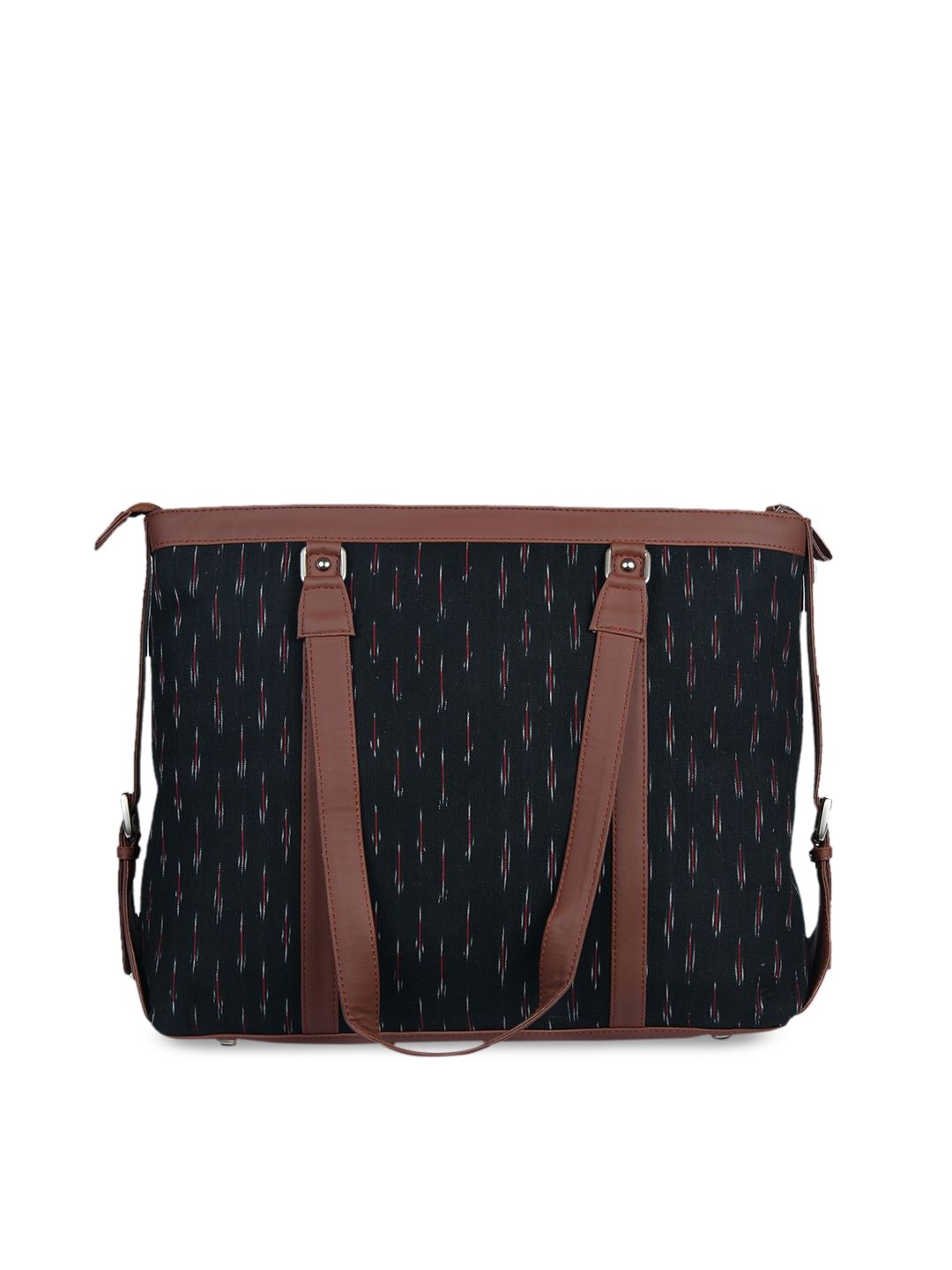 ZOUK Women Black Geometric Printed Leather Structured Shoulder Laptop Tote Bag