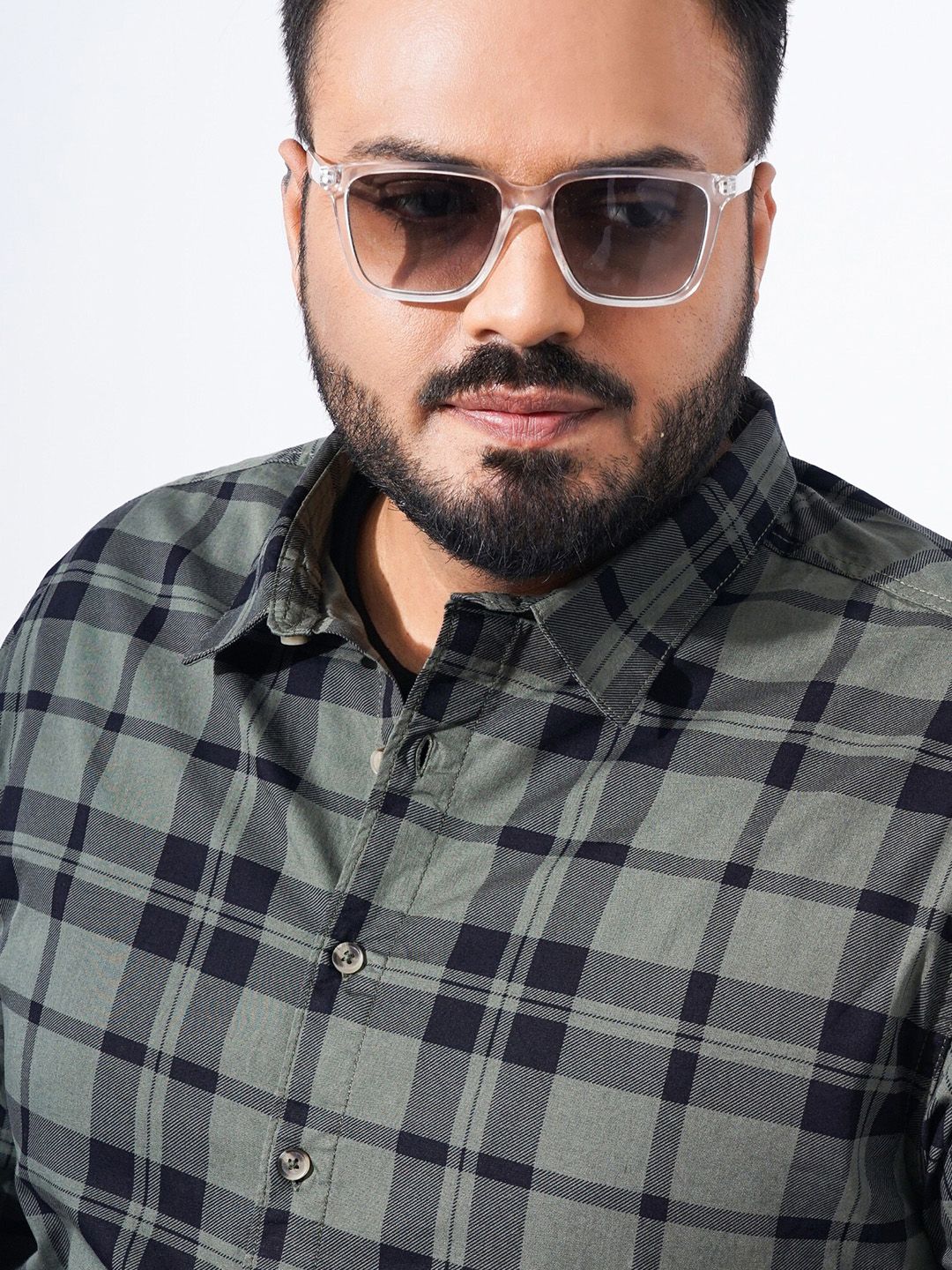 The Indian Garage Co Plus Size Windowpane Checked Cotton Casual Shirt