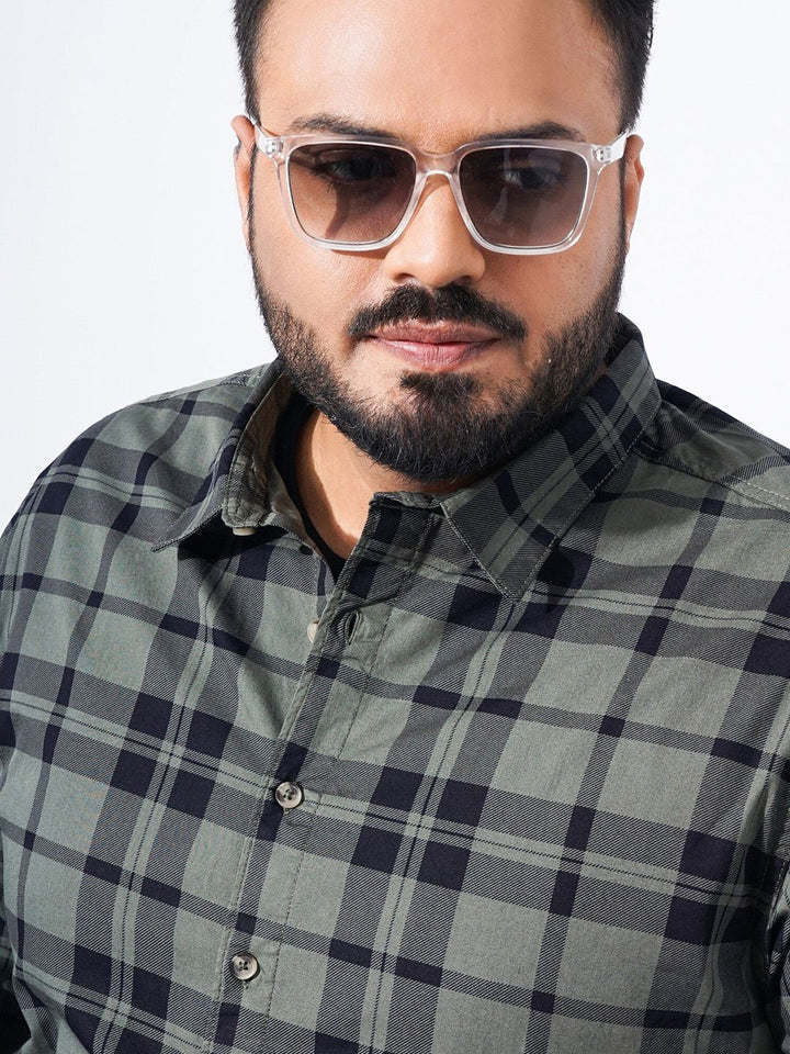 The Indian Garage Co Plus Size Windowpane Checked Cotton Casual Shirt