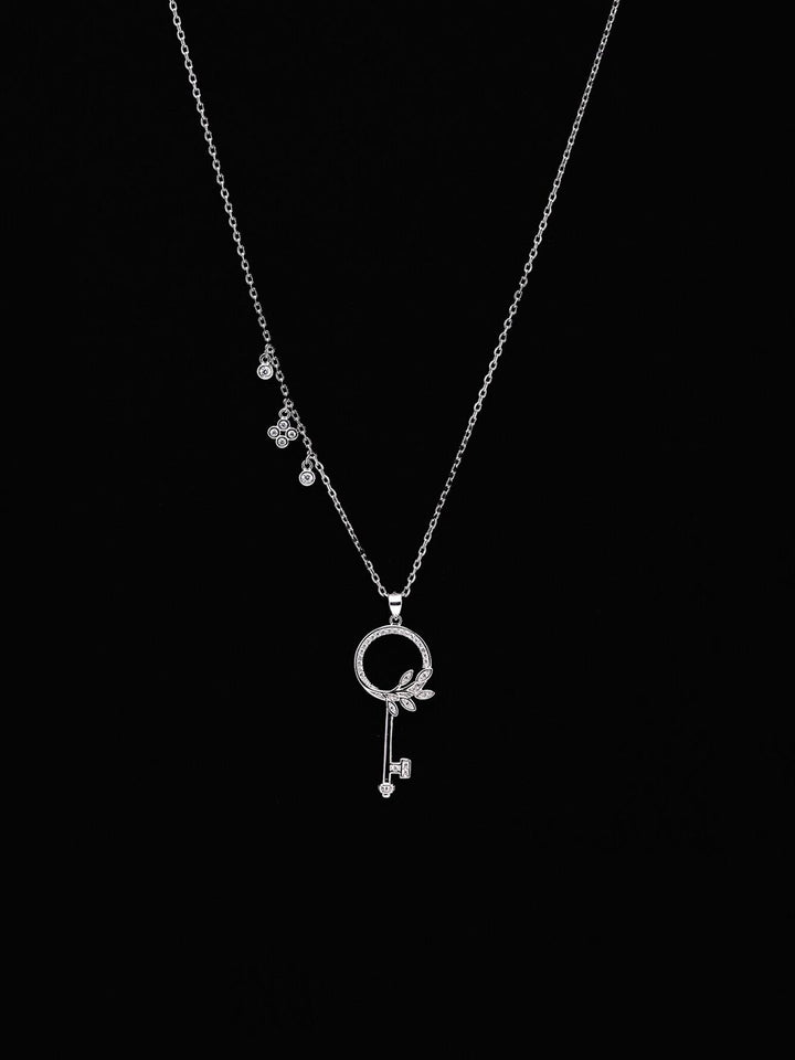 PRIONI 925 Sterling Silver Kalung Kunci Bersalut Rhodium CZ