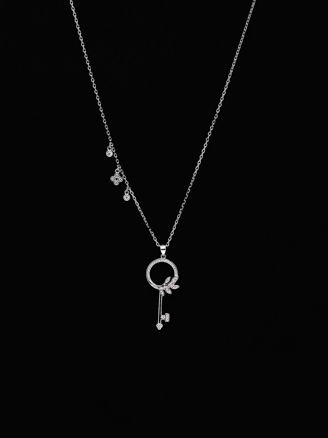 PRIONI 925 Sterling Silver Kalung Kunci Bersalut Rhodium CZ