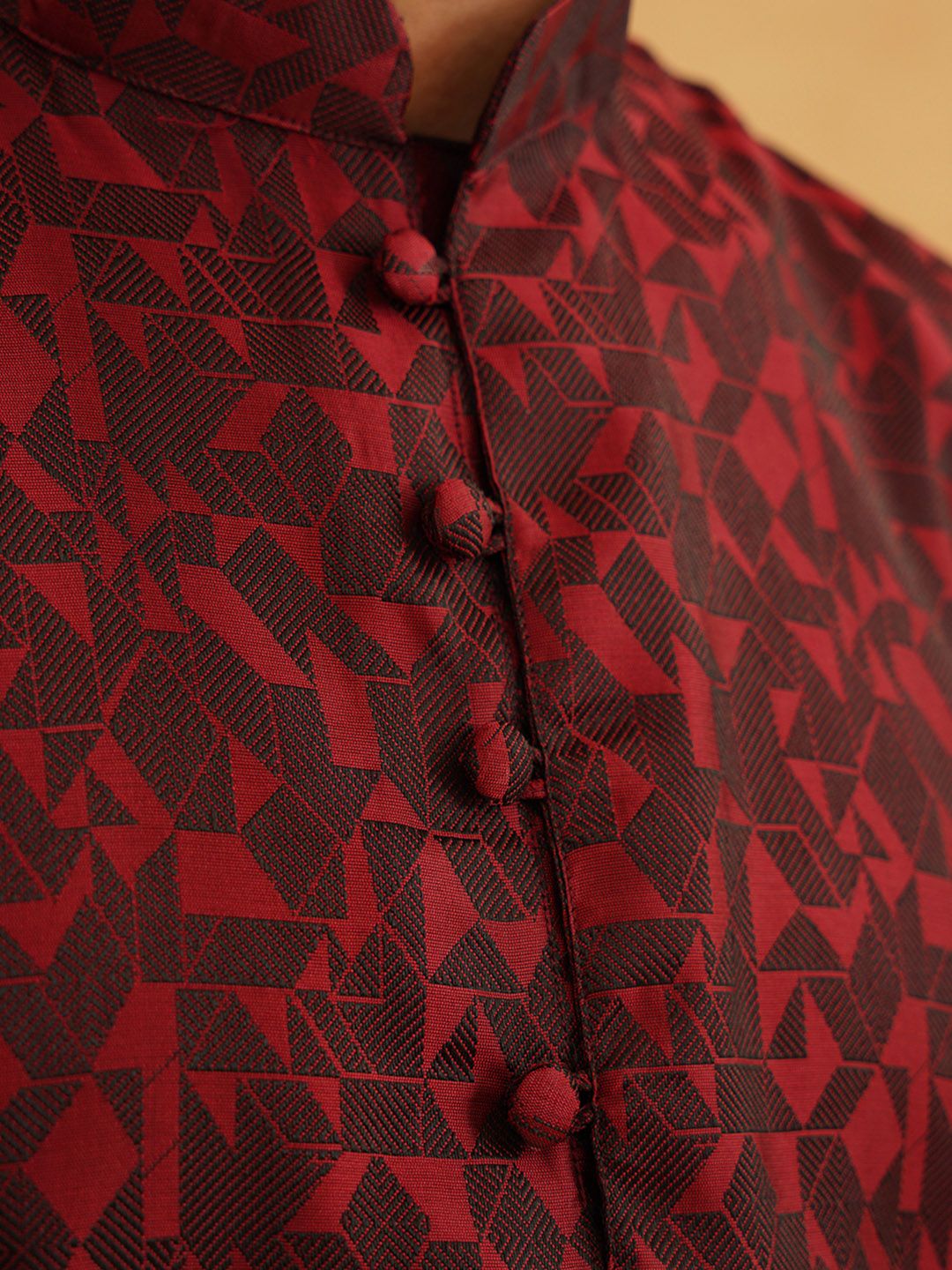SOJANYA Men Maroon Woven Design Kurta Lurus