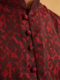 SOJANYA Men Maroon Woven Design Kurta Lurus