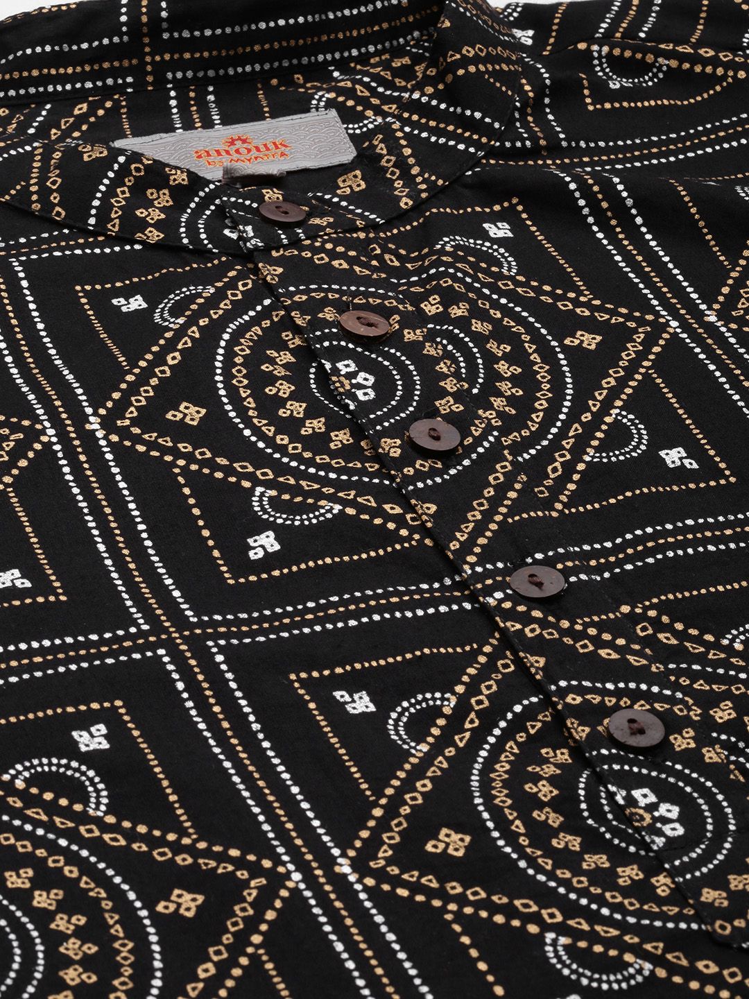Anouk Men Black Printed Regular Pure Cotton Kurta with Pyjamas