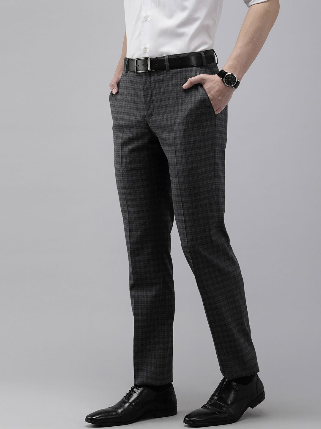 Park Avenue Men Checked Smart Fit Mid-Rise Formal Trousers