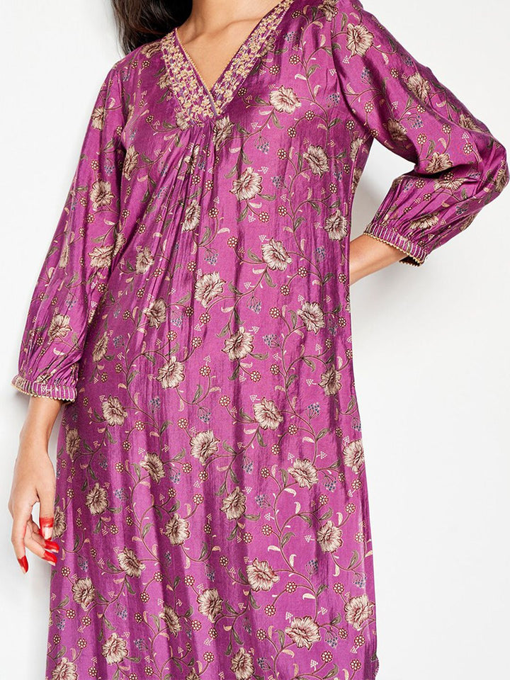Global Desi Floral Printed V-Neck Thread Work Kurta With Salwar