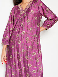 Global Desi Floral Printed V-Neck Thread Work Kurta With Salwar