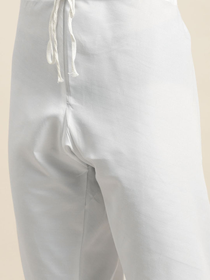 SOJANYA Men White Chikankari Pure Cotton Kurta with Churidar & Nehru Jacket