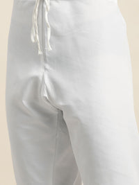 SOJANYA Men White Chikankari Pure Cotton Kurta with Churidar & Nehru Jacket