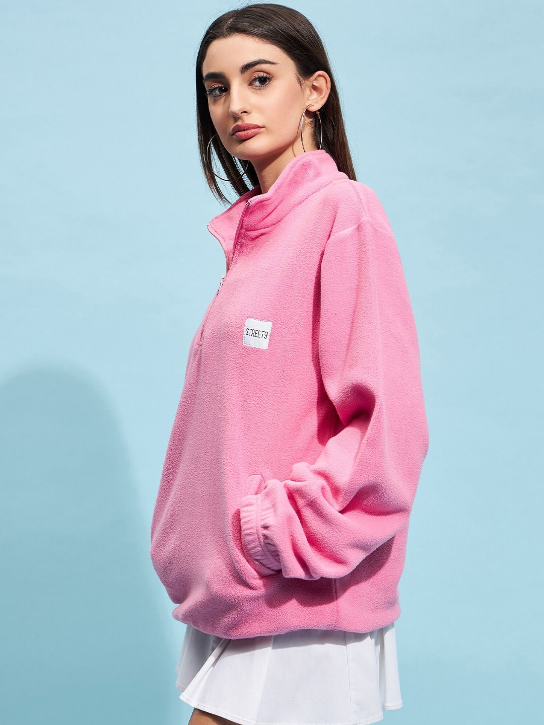 STREET 9 Pink Mock Collar Oversized Sweatshirt