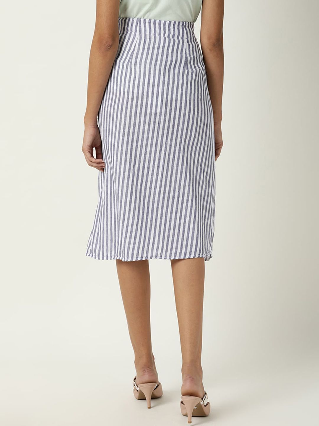 RAREISM Women Moonly Blue Striped A-Line Skirts
