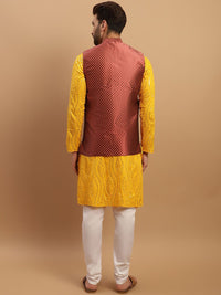 SOJANYA Embroidered Sequinned Pure Cotton Kurta with Churidar & Woven Design Nehru Jacket