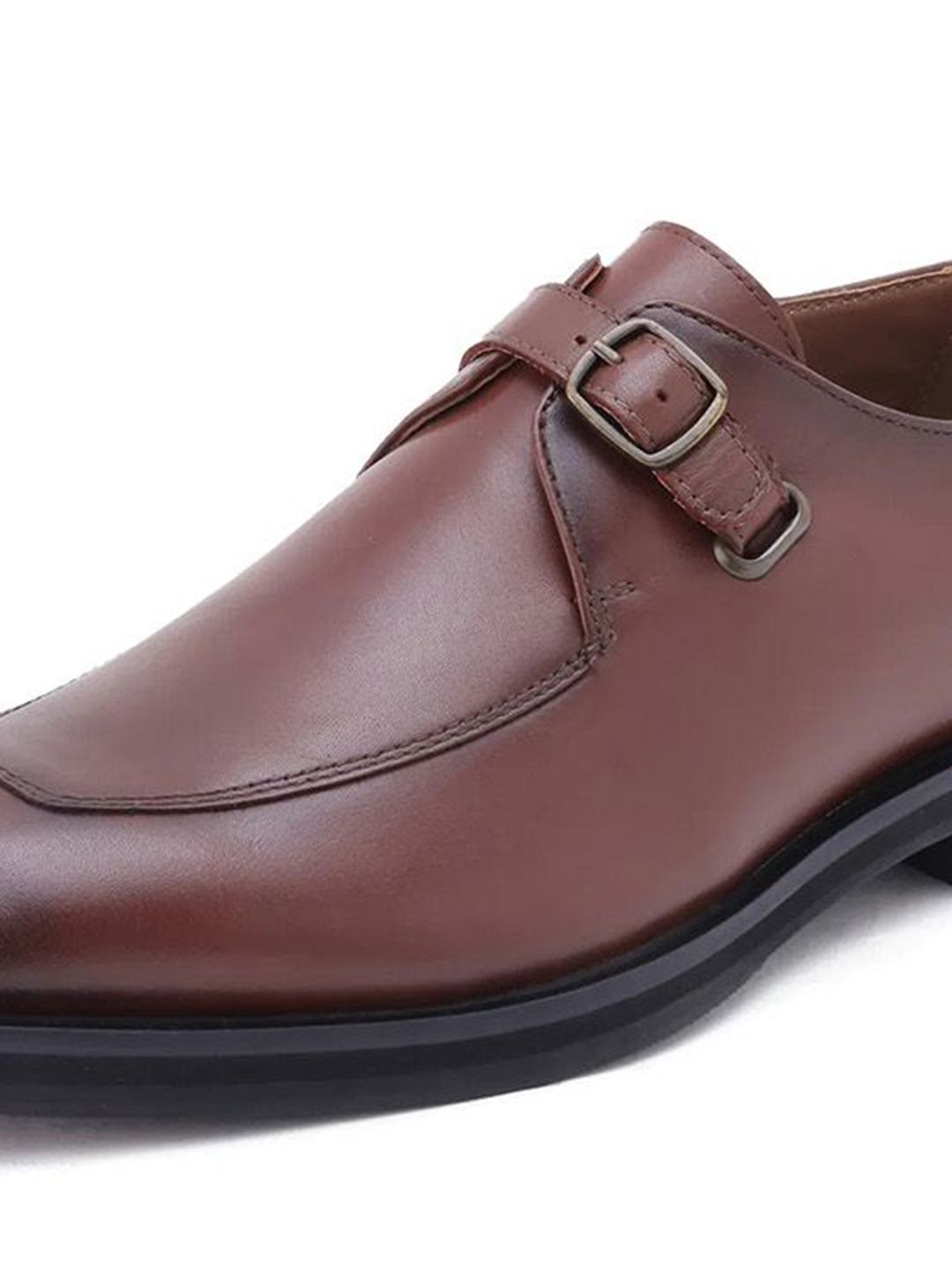 RARE RABBIT Men Round Toe Leather Formal Monk Shoes