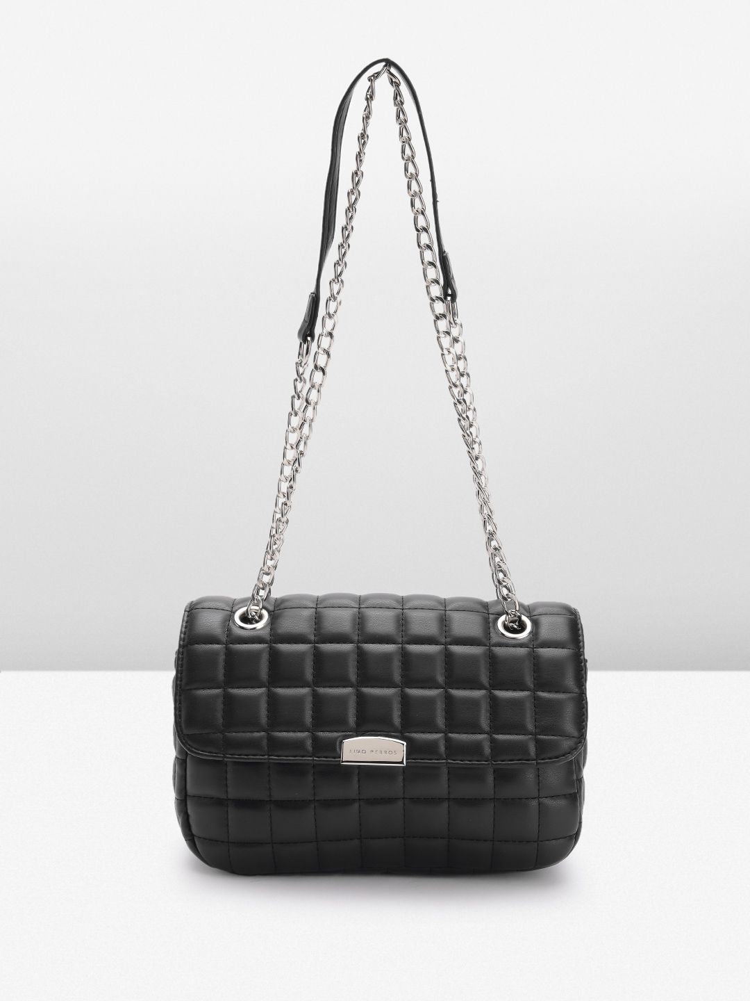 Lino Perros Geometric Textured Structured Shoulder Bag with Quilted Detail