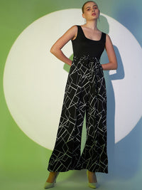 Jumpsuit Asas Leher Scoop Bercetak Berrylush Abstrak
