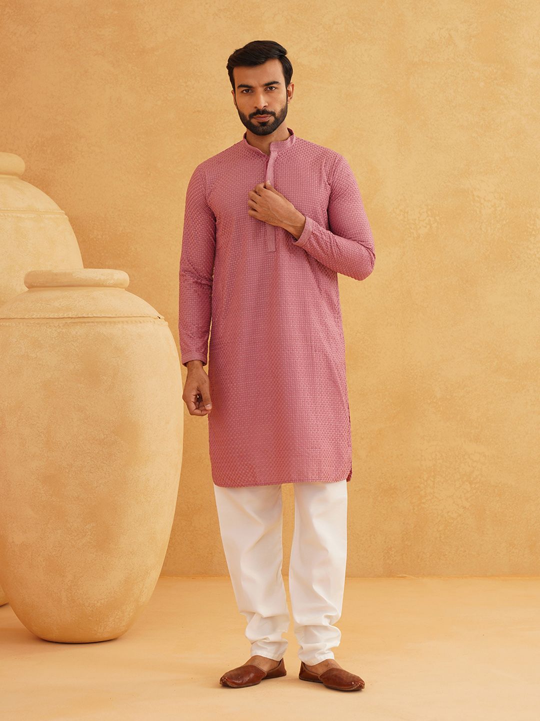 SOJANYA Motif Etnik Sulam Kurta Kapas Tulen dengan Churidar