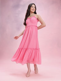 DressBerry Shoulder Straps Pleated Smocked A-Line Midi Dress