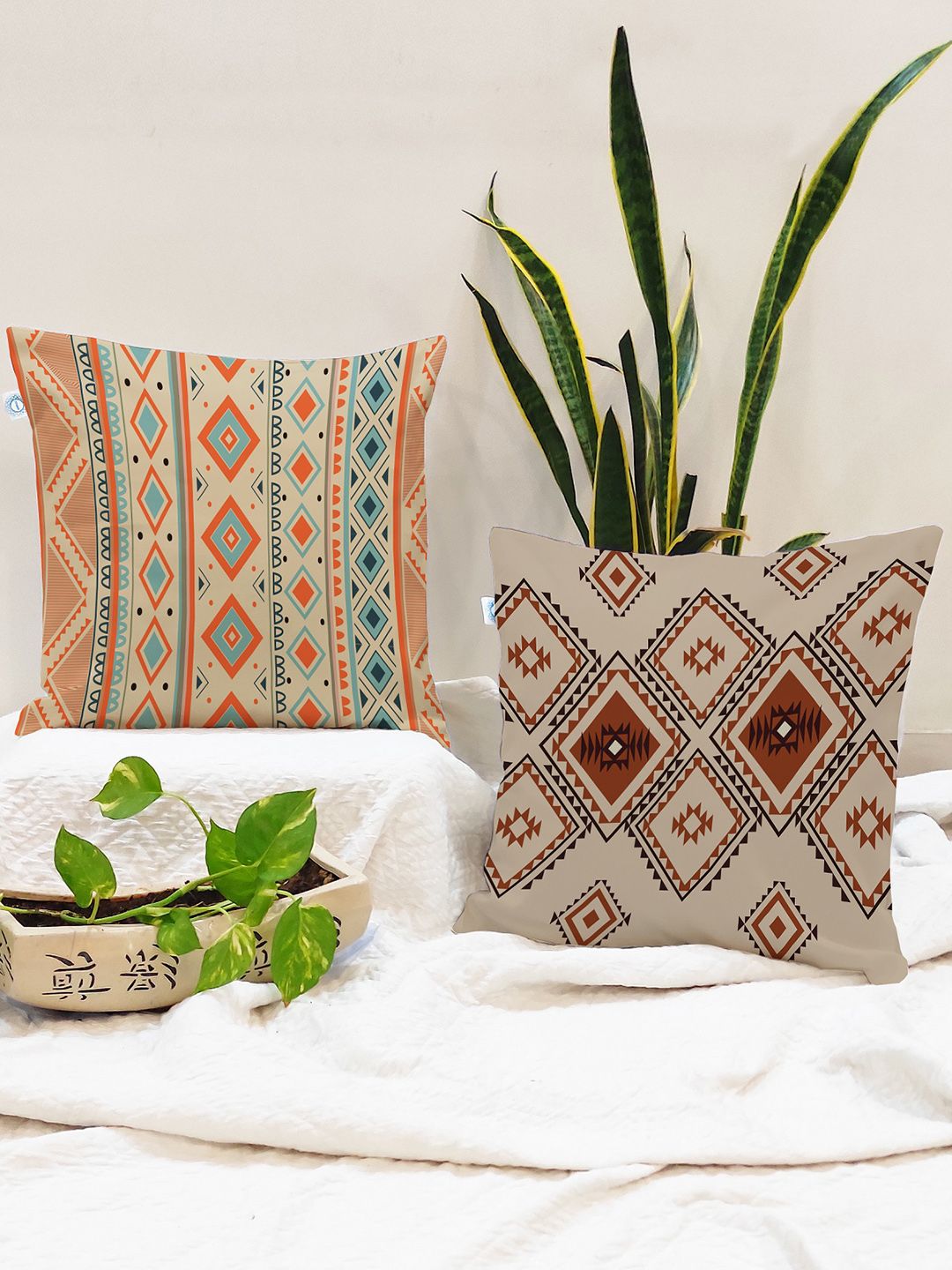 STITCHNEST Pack Of 2 Brown Printed Rectangle Cushion Covers