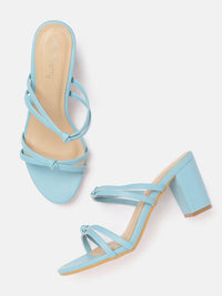DressBerry Women Blue Strappy Heels with Knot Detail