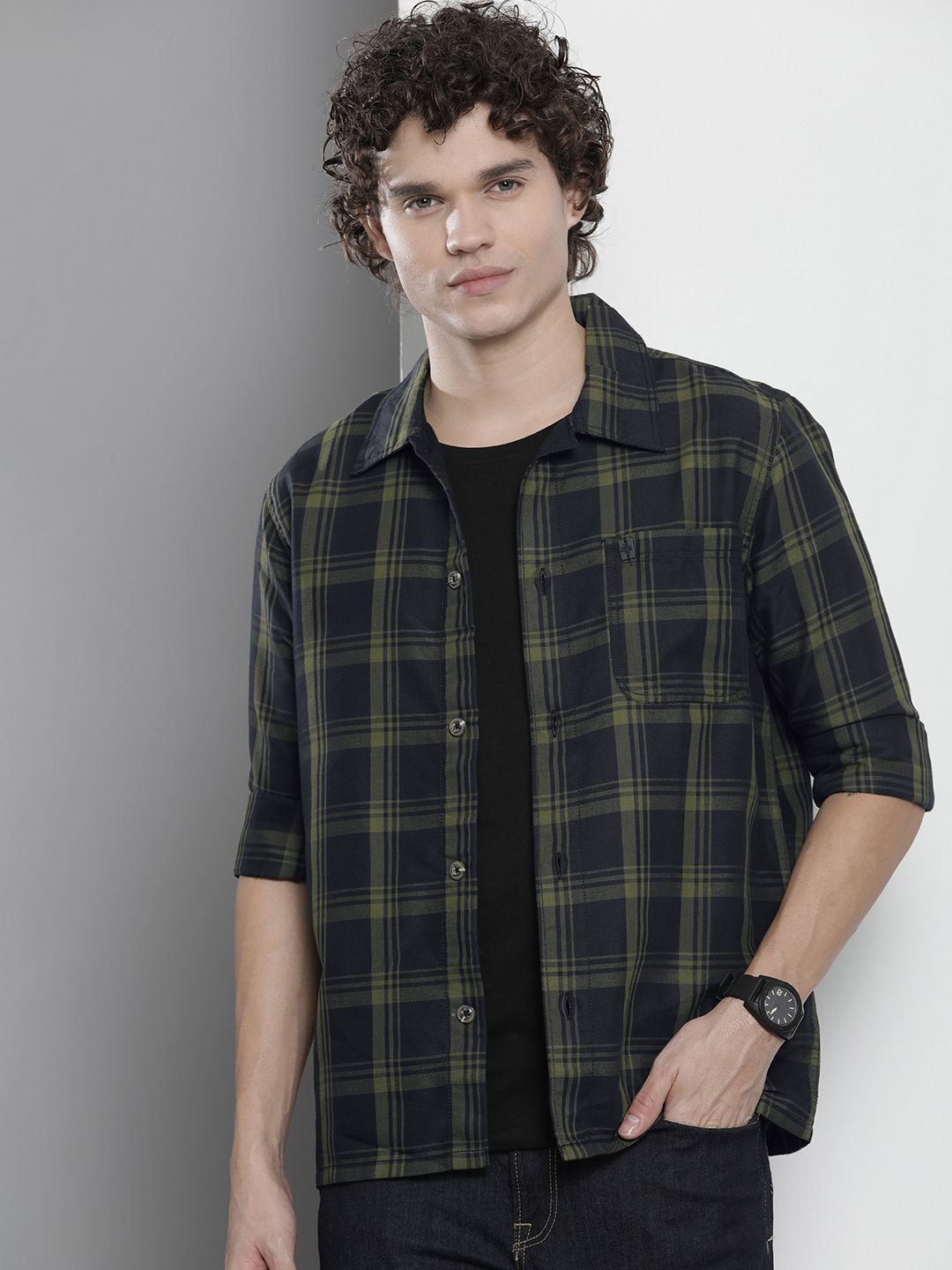 The Indian Garage Co Men Checked Pure Cotton Casual Shirt