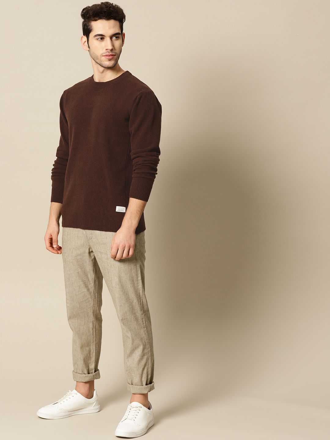 Mr Bowerbird Men Coffee Brown Side Ribbed Woollen Jumper