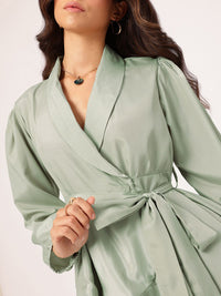 DressBerry Effortless Charm Shawl Collar Belted Wrap Tiered Mini Dress