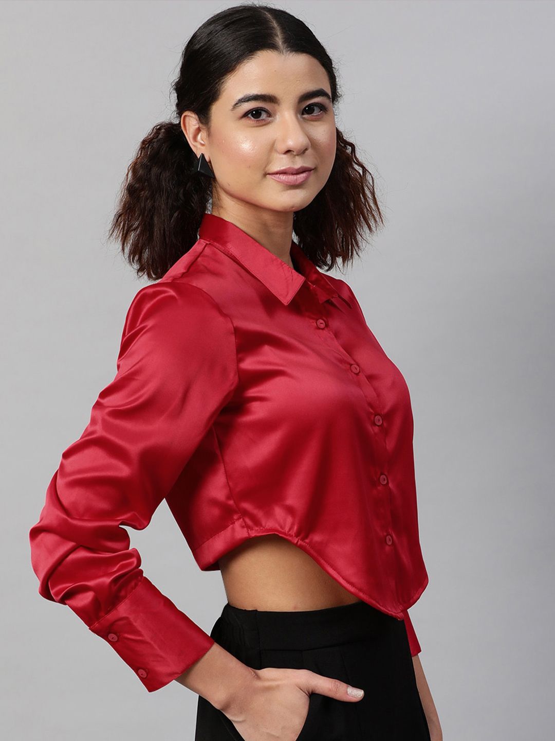 STREET 9 Red Shirt Style Crop Top