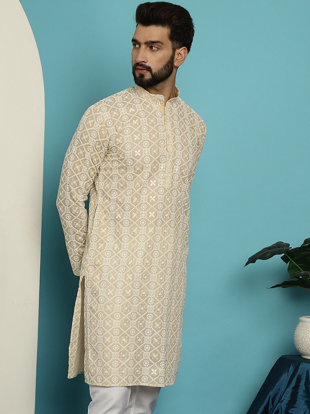 SOJANYA Kurta Kapas Tulen Bersulam Bunga Labuci