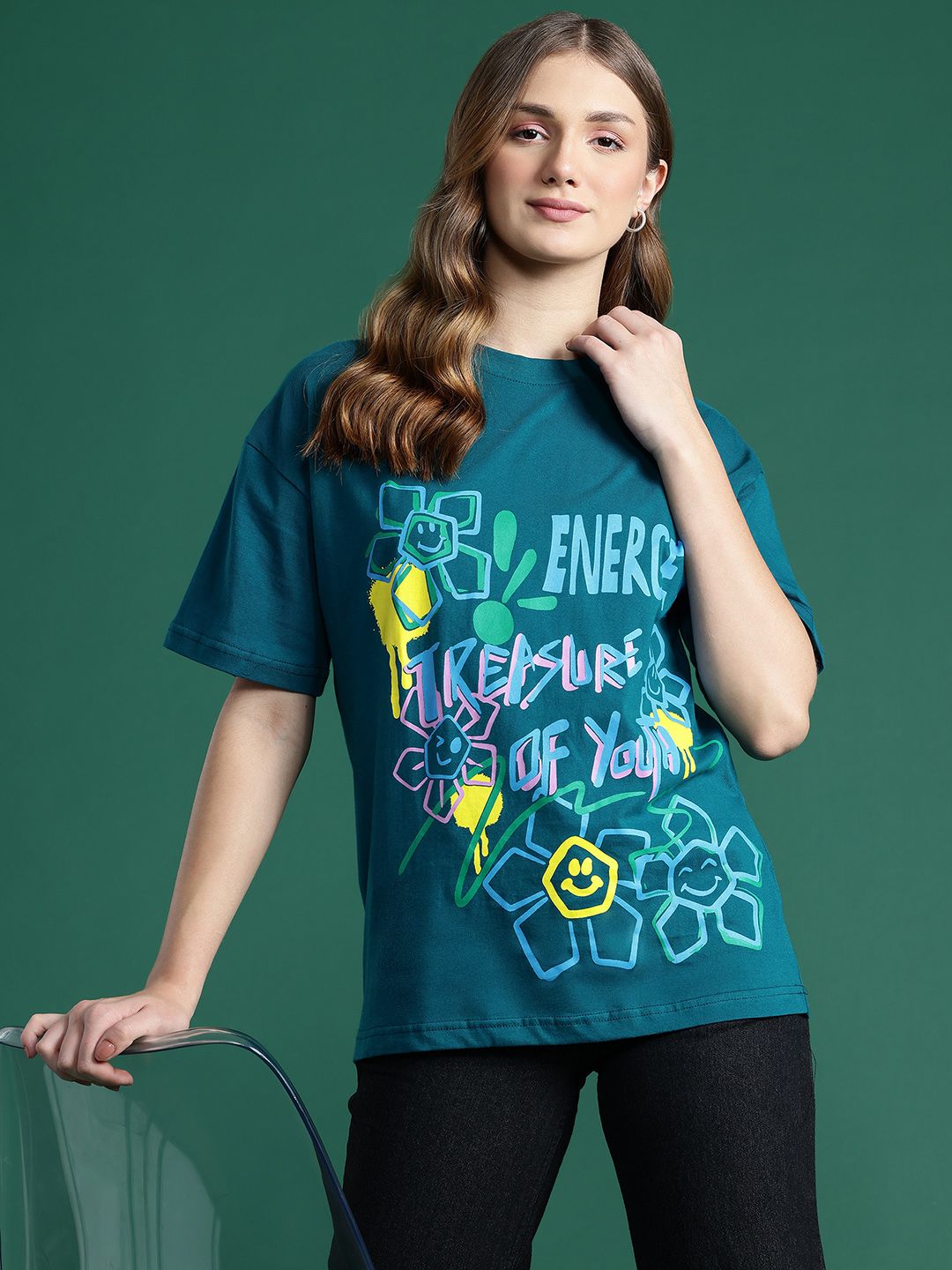 DressBerry Graffiti Printed Longline Pure Cotton T-shirt