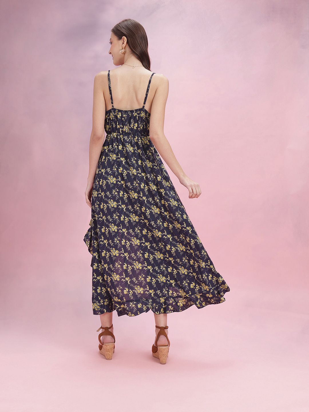 DressBerry Ruffled Floral Print Fit & Flare Midi Dress
