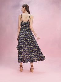 DressBerry Ruffled Floral Print Fit & Flare Midi Dress