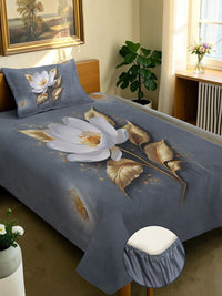 Moda Rapido X KLOTTHE Grey & White Floral 400 TC Single Bedsheet with 1 Pillow Covers