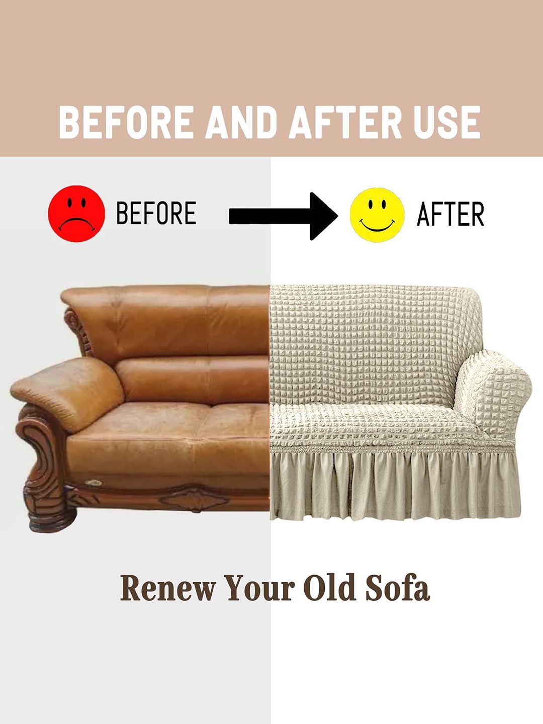Cortina Beige Self-Design Stretchable 2-Seater Sofa Cover