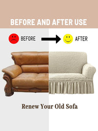 Cortina Beige Self-Design Stretchable 2-Seater Sofa Cover