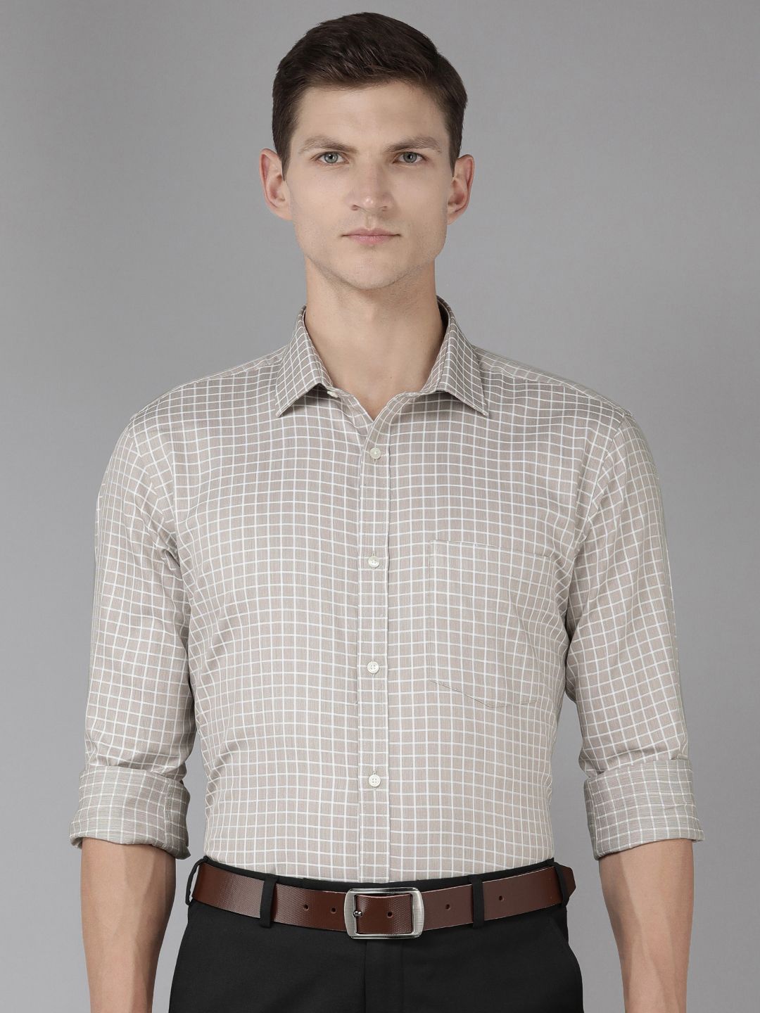 Park Avenue Pure Cotton Slim Fit Grid Tattersall Checked Formal Shirt